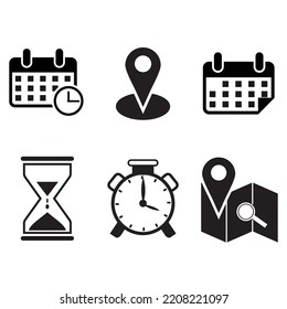 simple design icon set location, clock, calendar vector illustration