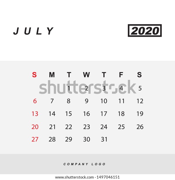 Simple Design July Calendar Template Stock Vector Royalty Free