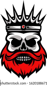 Simple Design of King Skull with Red Beard and Crown