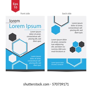 Simple Design Of Leaflet. Blue Leaflets Template. Front Side And Back Side. Vector Illustration. Polygon Style. Graphic Design
