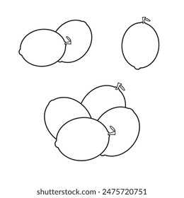Einfaches Design Zitronenfrüchte Linie Kunst Schwarz und Weiß auf weißem Hintergrund, Kollektion der Vektorillustrationen Linie Schwarz, Umriss
