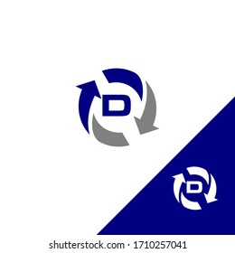 Simple letra de diseño D con flecha redonda y color azul. Letra plana de diseño D. Imagen del vector EPS.8 EPS.10