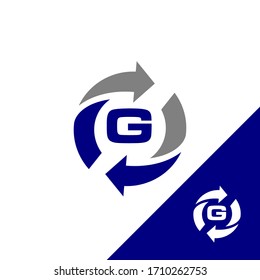 Simple design letter G with round arrow and color blue. Flat design letter G. Vector illustration EPS.8 EPS.10