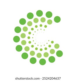 A simple design of letter logo of initial C that consists of many dots in green color on a white background in flat style.