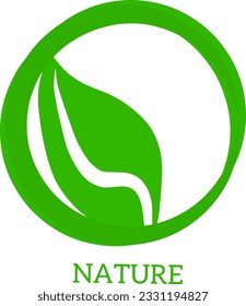 Simple design logo green nature or life with circle and single leaf.