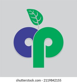 diseño simple logo vector alfabeto ap, a p y hoja
