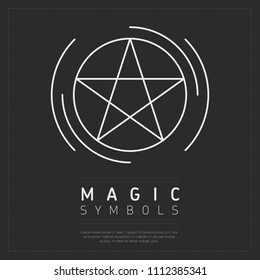 Simple design of magic symbol showing white linear pictogram in circle on gray background