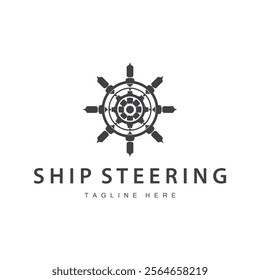 simple design of maritime sea vehicle with ship steering wheel logo concept silhouette template illustration symbol