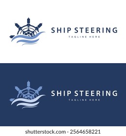 simple design of maritime sea vehicle with ship steering wheel logo concept silhouette template illustration symbol