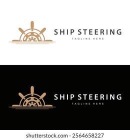 simple design of maritime sea vehicle with ship steering wheel logo concept silhouette template illustration symbol