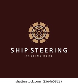 simple design of maritime sea vehicle with ship steering wheel logo concept silhouette template illustration symbol