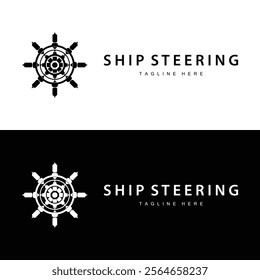 simple design of maritime sea vehicle with ship steering wheel logo concept silhouette template illustration symbol