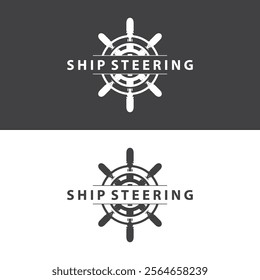 simple design of maritime sea vehicle with ship steering wheel logo concept silhouette template illustration symbol