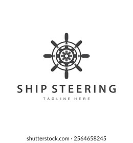 simple design of maritime sea vehicle with ship steering wheel logo concept silhouette template illustration symbol