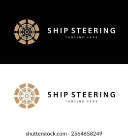 simple design of maritime sea vehicle with ship steering wheel logo concept silhouette template illustration symbol