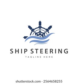 simple design of maritime sea vehicle with ship steering wheel logo concept silhouette template illustration symbol