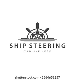 simple design of maritime sea vehicle with ship steering wheel logo concept silhouette template illustration symbol