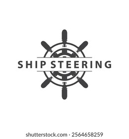 simple design of maritime sea vehicle with ship steering wheel logo concept silhouette template illustration symbol