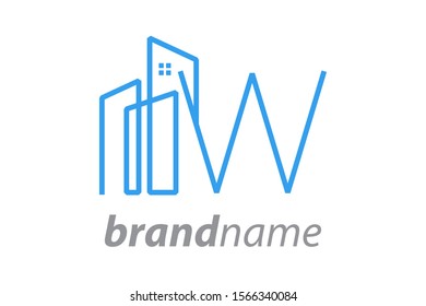 Simple design Mono line City combine with letter W