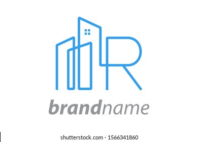 Simple design Mono line City combine with letter R