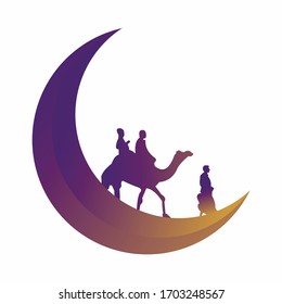 
Simple design moon and camel ornaments with shades of the Middle East and Ramadan