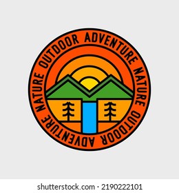 Simple design of the mountain and waterfall with letter nature outdoor adventure