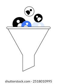 Un diseño simple de múltiples iconos de persona en negro, azul y blanco, canalizado en una sola entidad. Ideal para conceptos de negocio, estrategia, operaciones, diversidad y visualización de datos.