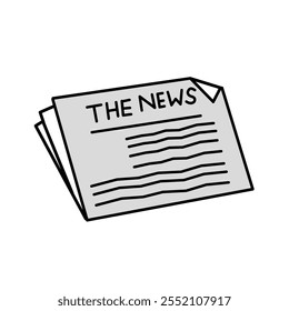 A simple design of a newspaper. The newspaper is folded in half and has the words "THE NEWS" printed across the top. There are also lines printed on the newspaper to represent the text of the article.