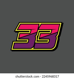 Simple número de diseño para todos sobre deportes y carreras. Número de carreras 33