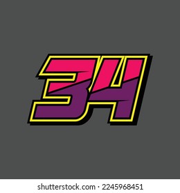 Simple design number for all about sports and racing. Racing number 34
