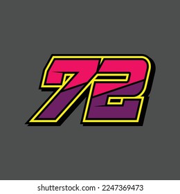 Simple design number for all about sports and racing. Racing number 72