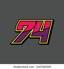 Simple design number for all about sports and racing. Racing number 74