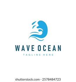 simple design of ocean wave logo with ocean blue color concept illustration symbol icon