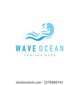 simple design of ocean wave logo with ocean blue color concept illustration symbol icon