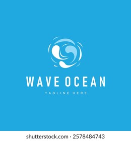 simple design of ocean wave logo with ocean blue color concept illustration symbol icon