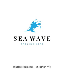 simple design of ocean wave logo with ocean blue color concept illustration symbol icon