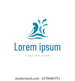 simple design of ocean wave logo with ocean blue color concept illustration symbol icon