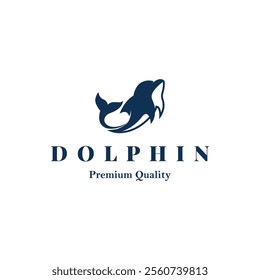 simple design open sea animal dolphin logo with simple sea dolphin concept illustration template