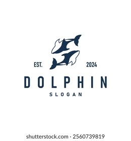 simple design open sea animal dolphin logo with simple sea dolphin concept illustration template