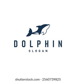 simple design open sea animal dolphin logo with simple sea dolphin concept illustration template