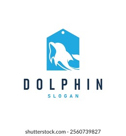 simple design open sea animal dolphin logo with simple sea dolphin concept illustration template