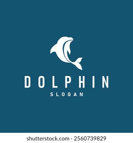 simple design open sea animal dolphin logo with simple sea dolphin concept illustration template