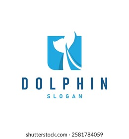 simple design open sea animal dolphin logo with simple sea dolphin concept illustration template