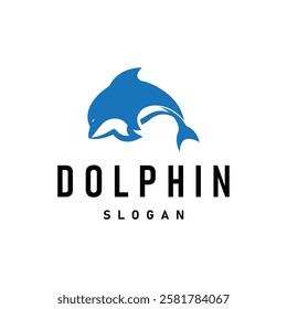 simple design open sea animal dolphin logo with simple sea dolphin concept illustration template