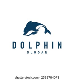 simple design open sea animal dolphin logo with simple sea dolphin concept illustration template