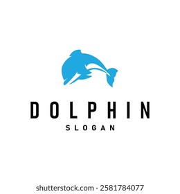 simple design open sea animal dolphin logo with simple sea dolphin concept illustration template