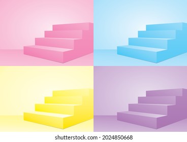 simple design pastel stairs display background set 3d illustration vector