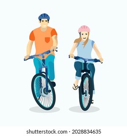 Simple design people exercising by riding a bicycle