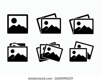 Simple design photography icon set vector.  Gallery icon set. Image gallery. Picture symbol .Photo signs. Silhouette of an image, Photo album icon. Vector illustration. picture icons, gallery icons.