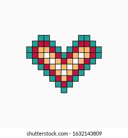 Simple design pixel heart with 4 colour combination